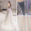 Elegante Violett Farbverlauf Abendkleider 2020 A Linie Spaghettiträger Ärmellos Perlenstickerei Perle Glanz Tülle Sweep / Pinsel Zug Rüschen Rückenfreies