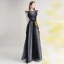 Chic / Beautiful Grey Black Evening Dresses  2020 A-Line / Princess See-through Square Neckline Sleeveless Glitter Polyester Floor-Length / Long Ruffle Formal Dresses
