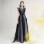 Chic / Beautiful Grey Black Evening Dresses  2020 A-Line / Princess See-through Square Neckline Sleeveless Glitter Polyester Floor-Length / Long Ruffle Formal Dresses