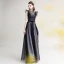Chic / Beautiful Grey Black Evening Dresses  2020 A-Line / Princess See-through Square Neckline Sleeveless Glitter Polyester Floor-Length / Long Ruffle Formal Dresses