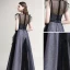 Chic / Beautiful Grey Black Evening Dresses  2020 A-Line / Princess See-through Square Neckline Sleeveless Glitter Polyester Floor-Length / Long Ruffle Formal Dresses