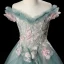 Charming Ink Blue See-through Birthday Flower Girl Dresses 2020 A-Line / Princess Off-The-Shoulder Short Sleeve Flower Appliques Lace Beading Pearl Rhinestone Court Train Cascading Ruffles