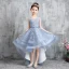 High Low Sky Blue Birthday Flower Girl Dresses 2020 A-Line / Princess V-Neck Sleeveless Appliques Lace Bow Sash Asymmetrical