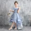 Haute Basse Bleu Ciel Anniversaire Robe Ceremonie Fille 2020 Princesse De l'épaule Manches Courtes Dos Nu Appliques En Dentelle Noeud Ceinture Asymétrique Volants