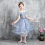 Haute Basse Bleu Ciel Anniversaire Robe Ceremonie Fille 2020 Princesse De l'épaule Manches Courtes Dos Nu Appliques En Dentelle Noeud Ceinture Asymétrique Volants