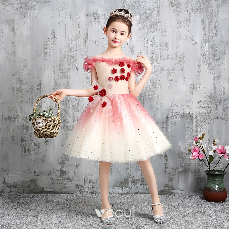 Off Shoulder Chic Gradient Tulle Flower Girl Dresses Off Shoulder Chic Gradient Tulle Flower Girl Dresses