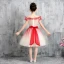 Chic / Beautiful Red Gradient-Color Birthday Flower Girl Dresses 2020 Ball Gown Off-The-Shoulder Short Sleeve Backless Appliques Flower Bow Sequins Tulle Short Ruffle