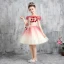 Chic / Beautiful Red Gradient-Color Birthday Flower Girl Dresses 2020 Ball Gown Off-The-Shoulder Short Sleeve Backless Appliques Flower Bow Sequins Tulle Short Ruffle