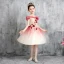 Chic / Beautiful Red Gradient-Color Birthday Flower Girl Dresses 2020 Ball Gown Off-The-Shoulder Short Sleeve Backless Appliques Flower Bow Sequins Tulle Short Ruffle