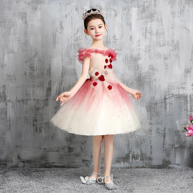 Off Shoulder Chic Gradient Tulle Flower Girl Dresses Off Shoulder Chic Gradient Tulle Flower Girl Dresses
