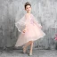 High Low Pearl Pink Flower Girl Dresses 2020 A-Line / Princess See-through Scoop Neck 1/2 Sleeves Appliques Lace Beading Asymmetrical Ruffle