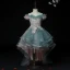 High Low Ink Blue Birthday Flower Girl Dresses 2020 Ball Gown Off-The-Shoulder Short Sleeve Backless Appliques Lace Beading Pearl Asymmetrical Ruffle
