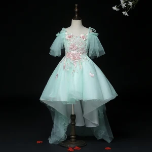 Hög Låg Limegrön Födelsedag Brudnäbbsklänning 2020 Balklänning Spaghettiband Korta Ärm Halterneck Appliqués Spets Pärla Rhinestone Paljetter Asymmetrisk Ruffle