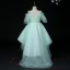 High Low Mint Green Birthday Flower Girl Dresses 2020 Ball Gown Spaghetti Straps Short Sleeve Backless Appliques Lace Pearl Rhinestone Sequins Asymmetrical Ruffle