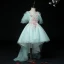 High Low Mint Green Birthday Flower Girl Dresses 2020 Ball Gown Spaghetti Straps Short Sleeve Backless Appliques Lace Pearl Rhinestone Sequins Asymmetrical Ruffle