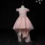 High Low Pearl Pink Birthday Flower Girl Dresses 2020 Ball Gown Off-The-Shoulder Short Sleeve Backless Lace Appliques Flower Rhinestone Asymmetrical Ruffle