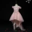 High Low Pearl Pink Birthday Flower Girl Dresses 2020 Ball Gown Off-The-Shoulder Short Sleeve Backless Lace Appliques Flower Rhinestone Asymmetrical Ruffle