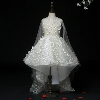 Flower Fairy White See Through Flower Girl Dresses 2020 Ball Gown Scoop Neck Sleeveless Appliques Butterfly Beading Tassel Asymmetrical Watteau Train Ruffle