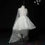 Fée Des Fleurs Blanche Transparentes Robe Ceremonie Fille 2020 Robe Boule Encolure Dégagée Sans Manches Appliques Papillon Perlage Gland Asymétrique Watteau Train Volants