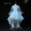 High Low Pool Blue See-through Birthday Flower Girl Dresses 2020 Ball Gown Off-The-Shoulder Short Sleeve Appliques Flower Lace Rhinestone Asymmetrical Ruffle