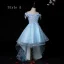 High Low Pool Blue See-through Birthday Flower Girl Dresses 2020 Ball Gown Off-The-Shoulder Short Sleeve Appliques Flower Lace Rhinestone Asymmetrical Ruffle