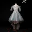 Chic / Beautiful Ink Blue Birthday Flower Girl Dresses 2020 Ball Gown Off-The-Shoulder Short Sleeve Backless Appliques Lace Beading Pearl Asymmetrical Ruffle