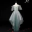 Chic / Beautiful Ink Blue Birthday Flower Girl Dresses 2020 Ball Gown Off-The-Shoulder Short Sleeve Backless Appliques Lace Beading Pearl Asymmetrical Ruffle