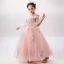 Chic / Beautiful Birthday Flower Girl Dresses 2020 Ball Gown Off-The-Shoulder 3/4 Sleeve Bell sleeves Backless Appliques Lace Beading Pearl Floor-Length / Long Ruffle