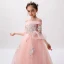 Chic / Beautiful Birthday Flower Girl Dresses 2020 Ball Gown Off-The-Shoulder 3/4 Sleeve Bell sleeves Backless Appliques Lace Beading Pearl Floor-Length / Long Ruffle