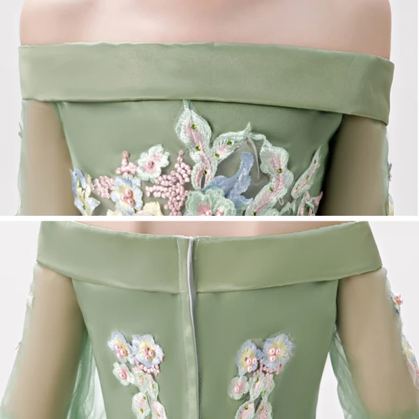 Chic / Beautiful Birthday Flower Girl Dresses 2020 Ball Gown Off-The-Shoulder 3/4 Sleeve Bell sleeves Backless Appliques Lace Beading Pearl Floor-Length / Long Ruffle