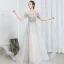 Illusion Champagne Gris Transparentes Robe De Soirée 2020 Princesse Encolure Dégagée Manches Courtes Paillettes Perlage Glitter Tulle Watteau Train Robe De Ceremonie