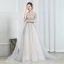 Illusion Champagne Gris Transparentes Robe De Soirée 2020 Princesse Encolure Dégagée Manches Courtes Paillettes Perlage Glitter Tulle Watteau Train Robe De Ceremonie