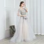 Illusion Champagne Gris Transparentes Robe De Soirée 2020 Princesse Encolure Dégagée Manches Courtes Paillettes Perlage Glitter Tulle Watteau Train Robe De Ceremonie