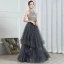 Fashion Grey Evening Dresses  2020 A-Line / Princess Halter Sleeveless Beading Floor-Length / Long Cascading Ruffles Backless Formal Dresses