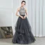 Fashion Grey Evening Dresses  2020 A-Line / Princess Halter Sleeveless Beading Floor-Length / Long Cascading Ruffles Backless Formal Dresses