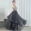 Fashion Grey Evening Dresses  2020 A-Line / Princess Halter Sleeveless Beading Floor-Length / Long Cascading Ruffles Backless Formal Dresses