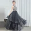 Fashion Grey Evening Dresses  2020 A-Line / Princess Halter Sleeveless Beading Floor-Length / Long Cascading Ruffles Backless Formal Dresses