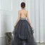 Fashion Grey Evening Dresses  2020 A-Line / Princess Halter Sleeveless Beading Floor-Length / Long Cascading Ruffles Backless Formal Dresses