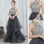 Fashion Grey Evening Dresses  2020 A-Line / Princess Halter Sleeveless Beading Floor-Length / Long Cascading Ruffles Backless Formal Dresses