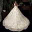 Schöne Ivory / Creme Hochzeits Brautkleider / Hochzeitskleider 2020 Ballkleid Durchsichtige Rundhalsausschnitt 1/2 Ärmel Rückenfreies Applikationen Pailletten Kapelle-Schleppe Rüschen