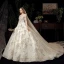 Schöne Ivory / Creme Hochzeits Brautkleider / Hochzeitskleider 2020 Ballkleid Durchsichtige Rundhalsausschnitt 1/2 Ärmel Rückenfreies Applikationen Pailletten Kapelle-Schleppe Rüschen