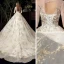 Schöne Ivory / Creme Hochzeits Brautkleider / Hochzeitskleider 2020 Ballkleid Durchsichtige Rundhalsausschnitt 1/2 Ärmel Rückenfreies Applikationen Pailletten Kapelle-Schleppe Rüschen