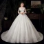 Vintage / Retro Ivory See-through Bridal Wedding Dresses 2020 Ball Gown High Neck 3/4 Sleeve Backless Appliques Lace Beading Glitter Tulle Chapel Train Ruffle