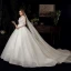 Vintage / Retro Ivory See-through Bridal Wedding Dresses 2020 Ball Gown High Neck 3/4 Sleeve Backless Appliques Lace Beading Glitter Tulle Chapel Train Ruffle