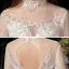Vintage / Retro Ivory See-through Bridal Wedding Dresses 2020 Ball Gown High Neck 3/4 Sleeve Backless Appliques Lace Beading Glitter Tulle Chapel Train Ruffle