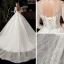 Vintage / Retro Ivory See-through Bridal Wedding Dresses 2020 Ball Gown High Neck 3/4 Sleeve Backless Appliques Lace Beading Glitter Tulle Chapel Train Ruffle
