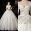 Vintage / Retro Ivory See-through Bridal Wedding Dresses 2020 Ball Gown High Neck 3/4 Sleeve Backless Appliques Lace Beading Glitter Tulle Chapel Train Ruffle
