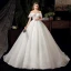 Schöne Ivory / Creme Hochzeits Brautkleider / Hochzeitskleider 2020 Ballkleid Off Shoulder Kurze Ärmel Rückenfreies Glanz Tülle Kapelle-Schleppe Rüschen