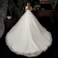 Chic / Belle Ivoire Transparentes La Mariée Robe De Mariée 2020 Robe Boule Encolure Dégagée Manches Courtes Dos Nu Perlage Gland Glitter Tulle Chapel Train