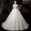 Chic / Belle Ivoire Transparentes La Mariée Robe De Mariée 2020 Robe Boule Encolure Dégagée Manches Courtes Dos Nu Perlage Gland Glitter Tulle Chapel Train